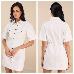 Lulus Renske White Denim Button-Front Mini Dress